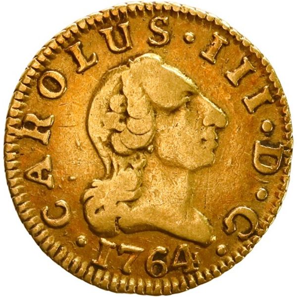 SPAIN, Madrid, gold bust ½ escudo, Charles III (young bust), 1764 JP.