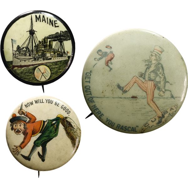UNITED STATES, group of three Spanish-American War pins, circa 1898, ex-Rudman.