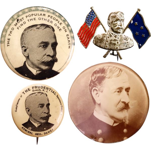 UNITED STATES, group of four Spanish-American War pins, circa 1898, Admiral George Dewey, ex-Rudman.