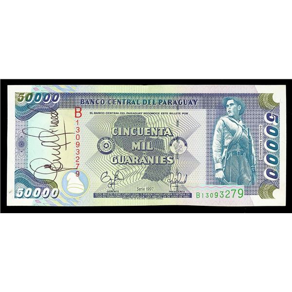 PARAGUAY, Banco Central, 50,000 guaraníes, series 1997, with courtesy autograph of the President of