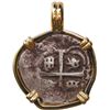 Image 1 : BOLIVIA, Potosí, cob 1 real, 1738 M, mounted cross-side out in 14K gold pendant with fixed bail.