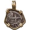 Image 1 : BOLIVIA, Potosí, cob 1 real, 1755 q, mounted cross-side out in 14K gold pendant with fixed bail.
