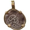 Image 1 : BOLIVIA, Potosí, cob ½ real, 1675 E, mounted cross-side out in 14K gold pendant with fixed bail.