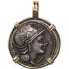 Image 1 : ANCIENT ROMAN, Roman Republic, AR denarius, L Flaminius Cilo, ca. 109/8 BC, mounted in 14K gold pend