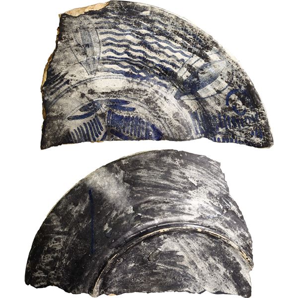Section of a large blue-and-white earthenware plate, ex-Concepción (1641).