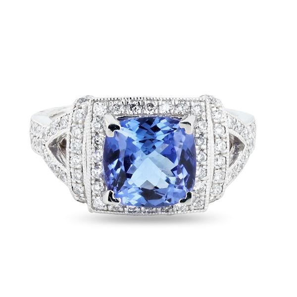 2.98 ctw Tanzanite and 0.65 ctw Diamond Platinum Ring