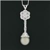 Image 3 : 18k White Gold 1.84 ctw Diamond Flower Cluster Tahitian Pearl Drop Dangle Pendan