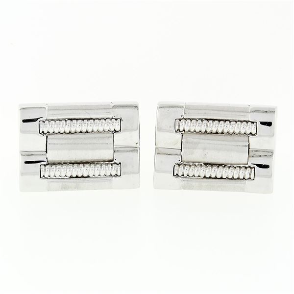 Men's Designer L&M 14k White Gold Fancy Oyster Bracelet Link Swivel Cufflinks