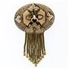Image 1 : Antique Victorian 14K Gold Black Enamel Leaf Etched Tassel Dangle Brooch Pin
