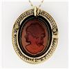 Image 5 : Vintage 14k Yellow Gold Carved Cameo w/ Seed Pearl Frame Halo Pendant Necklace