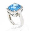 Image 9 : 14k White Gold Cushion Checkerboard Swiss Blue Topaz Diamond Halo Cocktail Ring