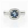 Image 4 : Fredric Sage 18k White Gold Round Sapphire Solitaire Pave Diamond Halo Band Ring
