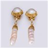 Image 1 : Pair 18K Yellow Gold Mabe & Baroque Pearl Earrings
