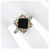 Image 3 : Antique Art Deco 14K White & Rose Gold Black Onyx Etched Milgrain Filigree Ring