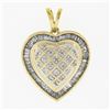 Image 1 : 14k Yellow Gold 0.80 ctw Round & Baguette Diamond w/ Domed Center Heart Pendant