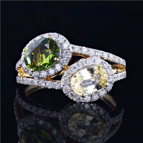 2.22 ctw Multi-Color Sapphire and 0.61 ctw Diamond 18K Yellow Gold Ring