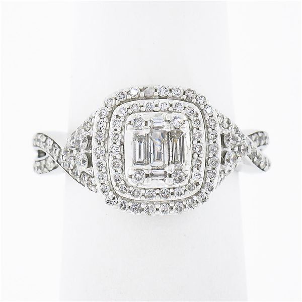 14k White Gold 1.42 ctw Illusion Set Diamond w/ Halo Twisted Sides Engagement Ri