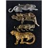 Image 2 : Lot of 4 Leopards and Jaguar Brooches Gold and Silver Tone
