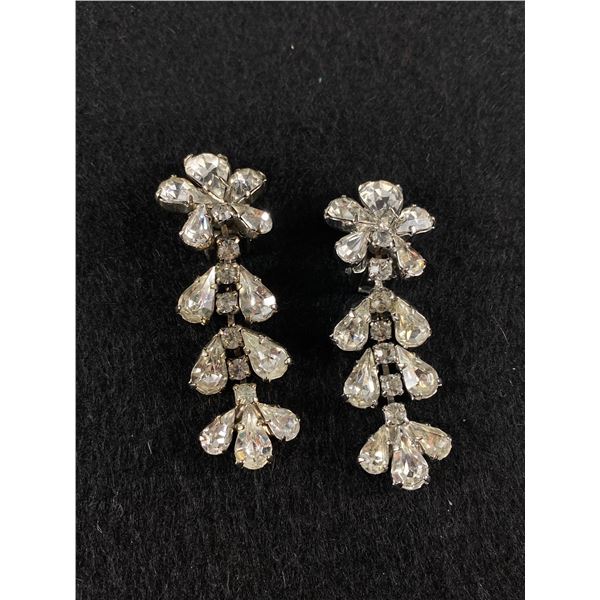Vintage 2" L Rhinestone Drop Earrings