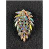 Image 1 : Vintage Mid Century Large Aurora Borealis Rhinestone Brooch in Gold Tone Setting 2.5" T