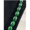 Image 2 : Beautiful Vintage Natural Oval Shaped Green Emerald Bead Necklace with Silver Art Deco Clasp