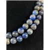 Image 2 : Natural Blue Smooth round Beads Necklace 30" L with Silver Art Deco Style Clasp
