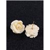 Image 2 : Very Nice Pair of Large Carved Ivory Flower Earrings