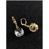 Image 2 : Pair of Vintage Gold with Hand Set Light Blue Stones Dangle Earrings
