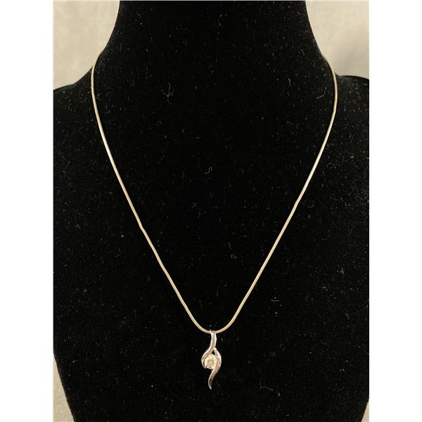 Quality Sterling Silver Necklace with Diamond Look Pendant