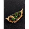 Image 1 : Vintage Gold Filled with Genuine Dark Green BC Jade Stones Brooch