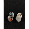 Image 2 : Pair of Vintage Sterling Silver with Turquoise & Red Coral Stones American Native Navajo Earrings