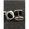 Image 2 : Rare & Wuality Stainless Steel with Black Onyx Stone Pair of Cufflinks, Signed Blackberrys ( on Both