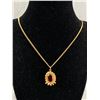 Image 1 : Vintage Gold Plated with Red Garnet Stone Center Pendant & Chain Necklace
