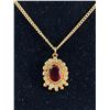 Image 2 : Vintage Gold Plated with Red Garnet Stone Center Pendant & Chain Necklace