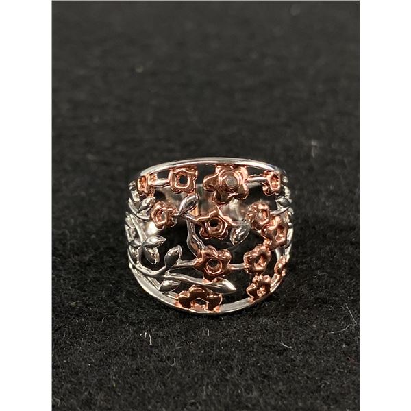 Gorgeous Sterling Silver with Pink Gold Ring, Set with One Genuine Tested Diamond