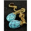 Image 2 : Pretty Vintage  Goldtone Lip Earrings with Teardrop Turquoise Stones
