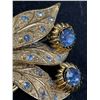 Image 2 : Vintage Gold Tone and Blue Rhinestone Brooch. Signed Continental