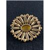 Image 2 : Vintage Flower Gold Tone Black Glass and Round Rhinestones Brooch