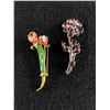 Image 1 : 2 Lovely Flower Pins/Brooches. 1 Enameled and 1 with Rhinestones