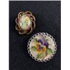 Image 1 : Lovely Vintage Petite Point Silver Tone Brooch and a Vintage Handpainted Floral Brooch