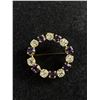 Image 1 : Vintage Art Deco Style Deep Purple and Clear Rhinestones Circle Brooch/Pin