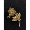 Image 2 : Beautiful Vintage Gold Tone Light Yellow Rhinestone Flower Brooch/Pin with Striated Leaves
