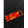 Image 1 : Interesting Mid Century Modern Rectangular Brooch/ Pin with Red Rhinestone Stones Outline