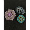 Image 1 : 3 Vintage Rhinestone Brooches
