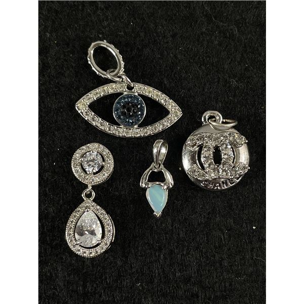 4 Lovely Silver Pendants Chanel 5, Swarovski etc