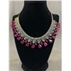 Image 1 : Outstanding Silver Plated with Clear & Ruby Red Stones Necklace Perfect to Wear for Holidays