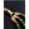 Image 3 : Vintage Art Deco Green & Gold Glass Triple Stand Bracelet. Signed