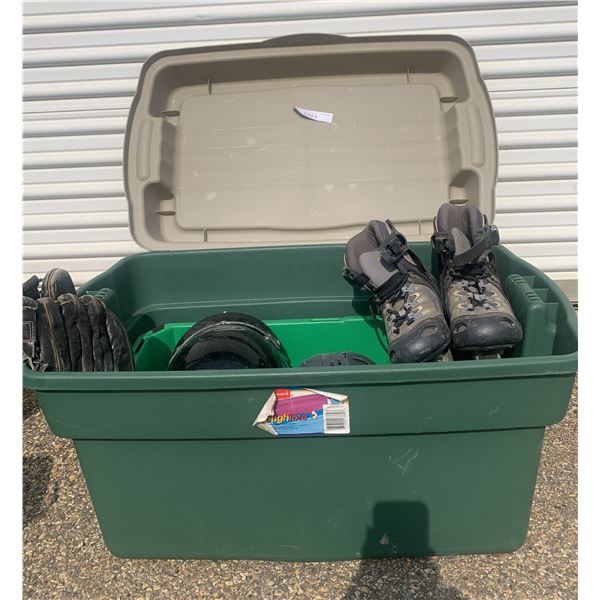 2 Helmets, Two Right Hand Baseball Gloves, Salomon sz 8 Roller Blades