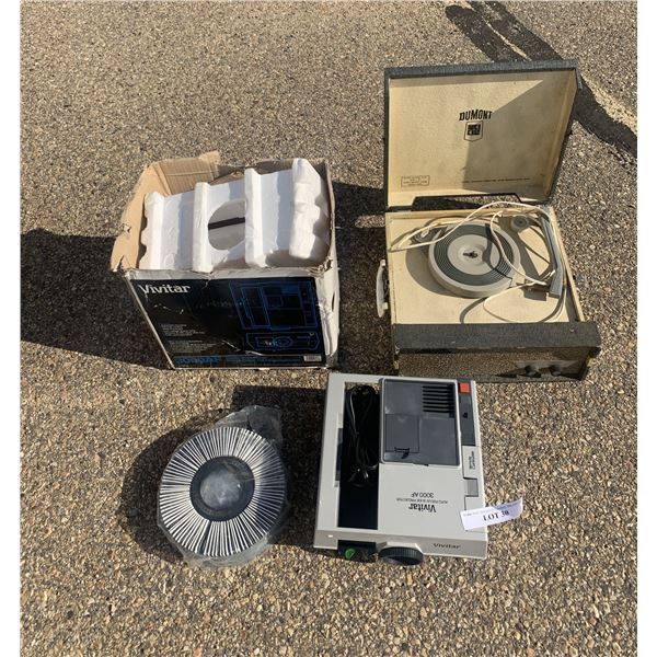 Vivitar Auto Focus Slide Projector, Slides, Tray & Vintage Dumont Record Player