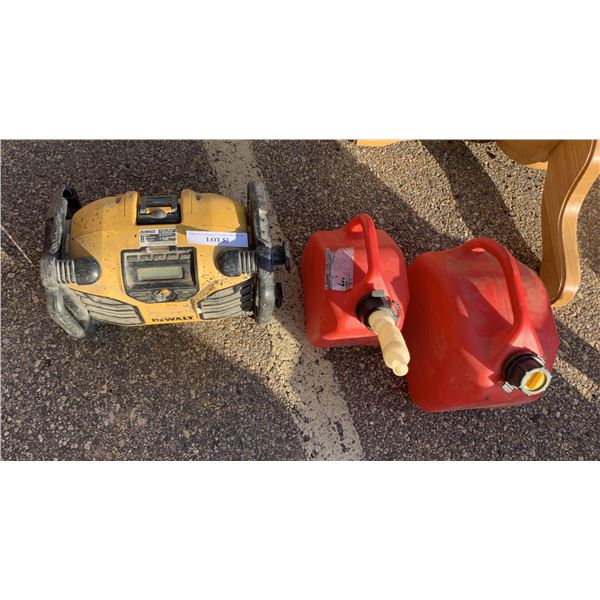 Dewalt Jobsite Radio w Rechargeable Battery DCR015 & 2 Gerry Cans